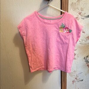 Pink Kids T-Shirt with Floral Pocket